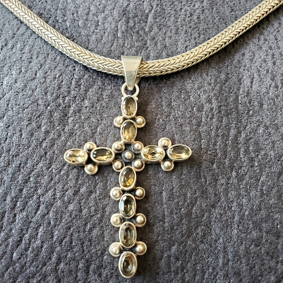 Rare Silpada Sterling Silver Citrine Cross Pendant Wheat Chain Necklace - Picture 1 of 8